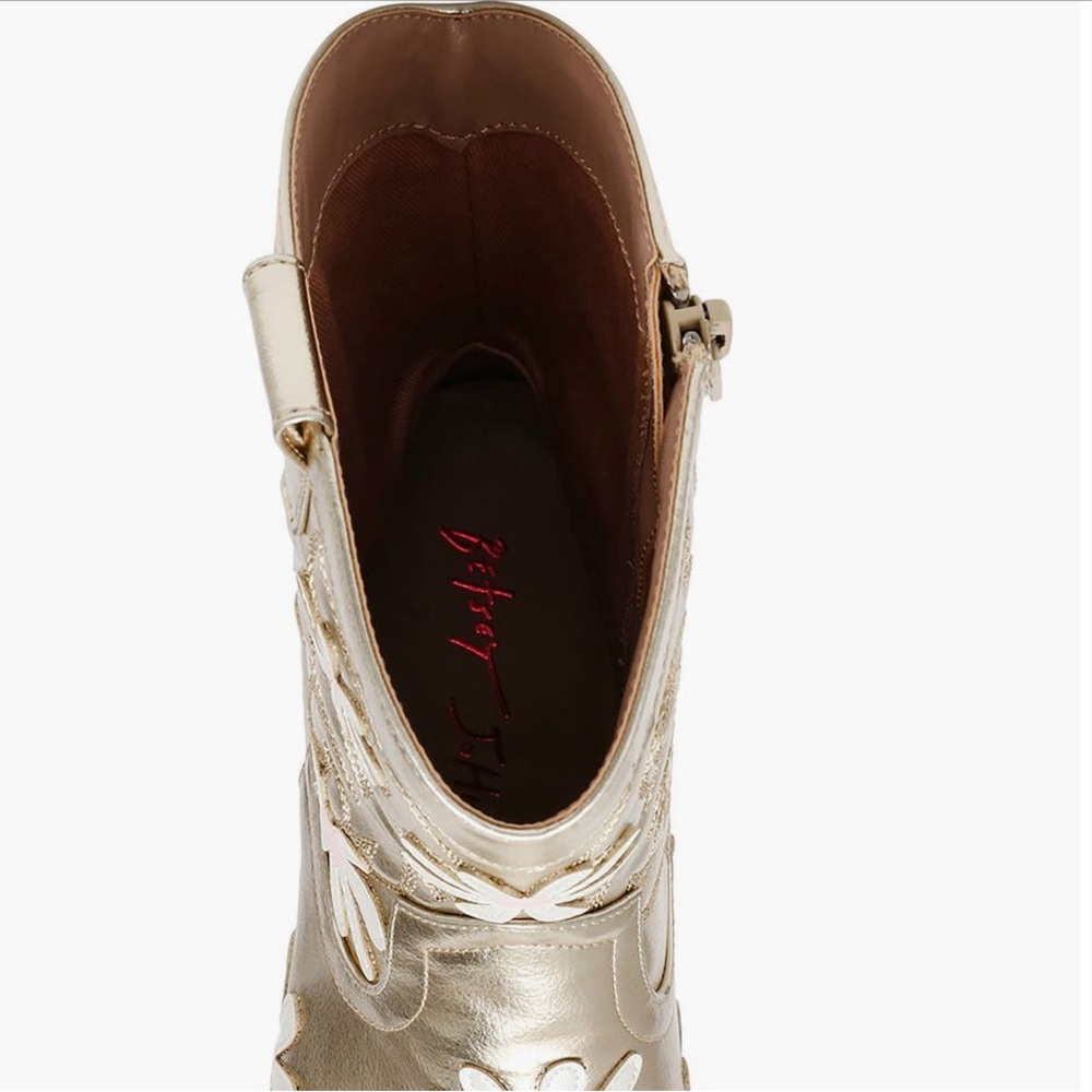 Betsey Johnson Women’s Teddy Gold Heeled Boots with Floral Design - Picture 13 of 13